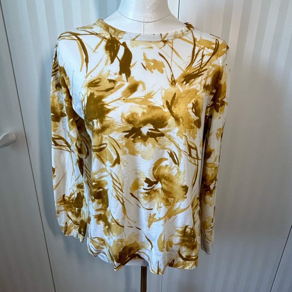 Simply Vera Vera Wang white brown soft long sleeve tee Size L